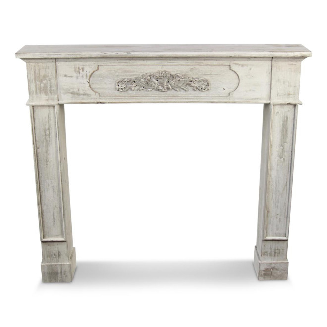 Encadrement Manteau Cheminée Bois Cerusé Blanc 112.5x19x102cm