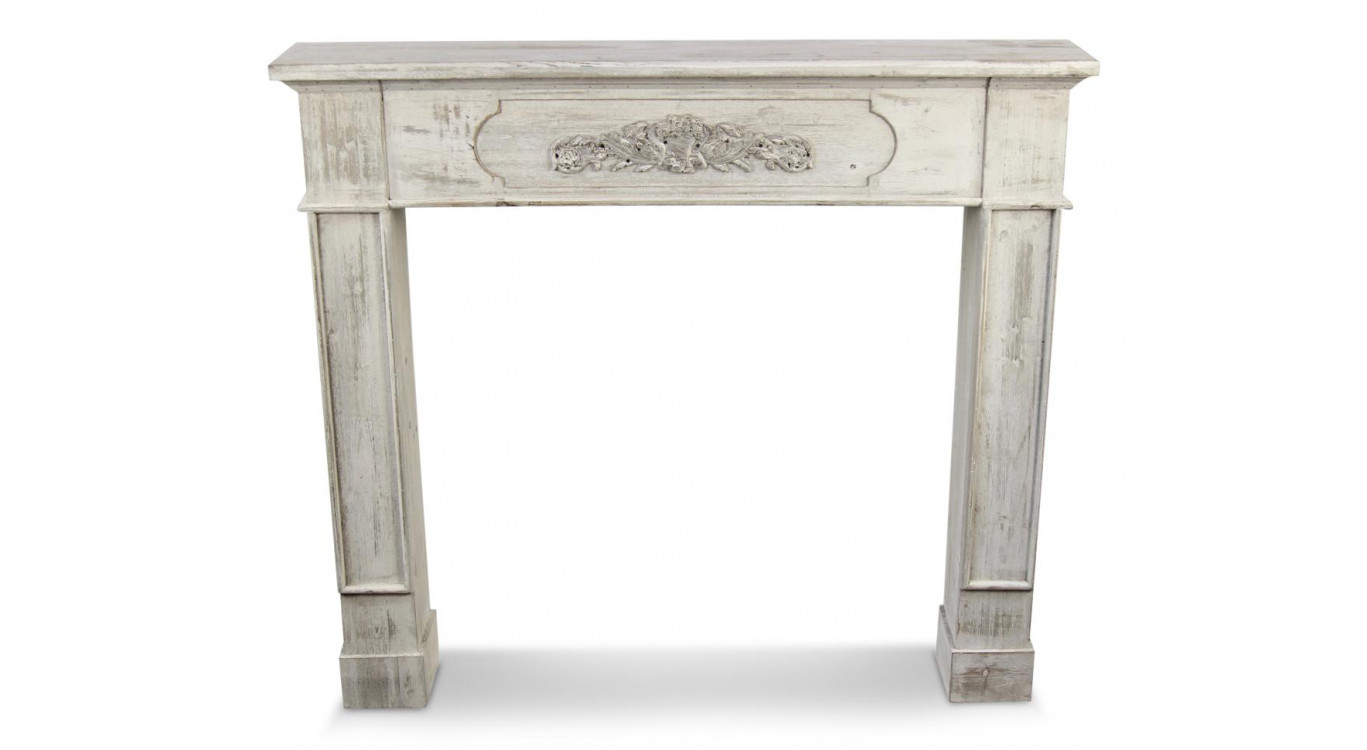 Encadrement Manteau Cheminée Bois Cerusé Blanc 112.5x19x102cm