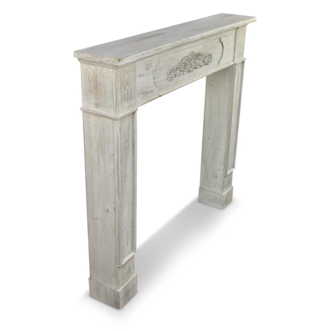 Encadrement Manteau Cheminée Bois Cerusé Blanc 112.5x19x102cm