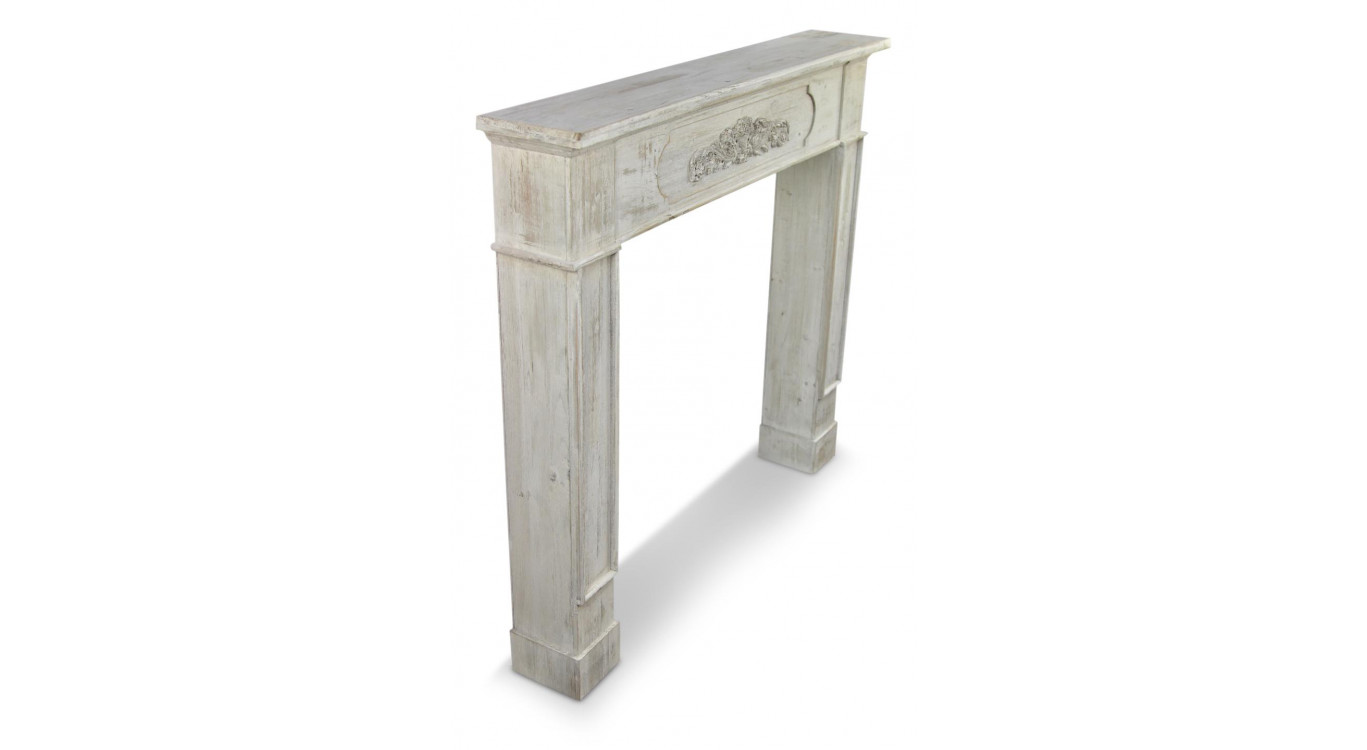 Encadrement Manteau Cheminée Bois Cerusé Blanc 112.5x19x102cm