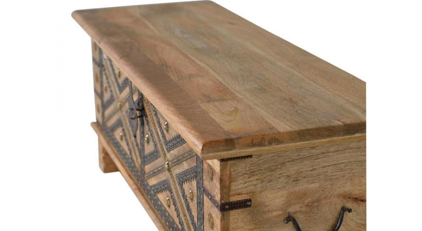 Coffre Bois Fer Marron 116x40x46cm