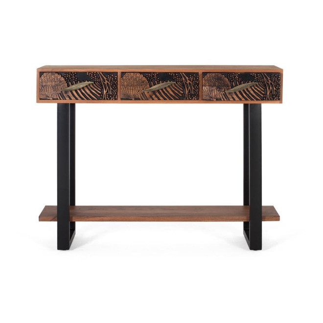 Console 3 Tiroirs Bois Fer Marron 120x35x91cm