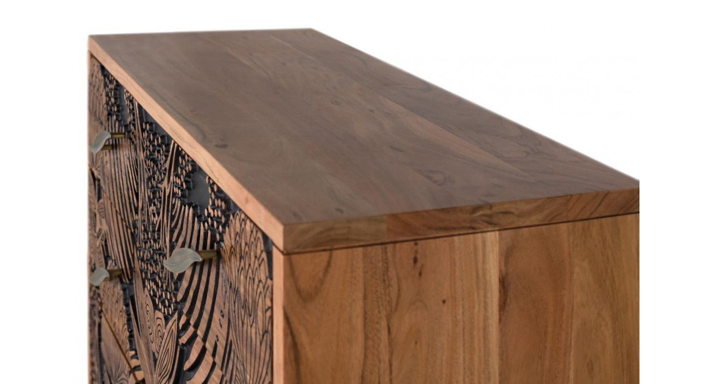 Commode 3 Tiroirs Bois Fer Marron 93x40x83cm