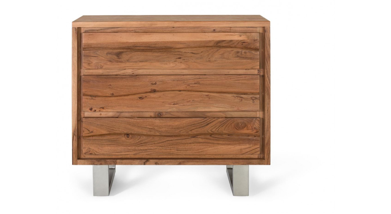 Commode 3 Tiroirs Bois Fer Marron Blanc 91x40x81cm