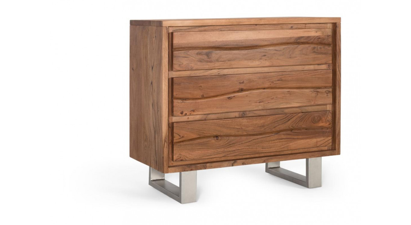 Commode 3 Tiroirs Bois Fer Marron Blanc 91x40x81cm