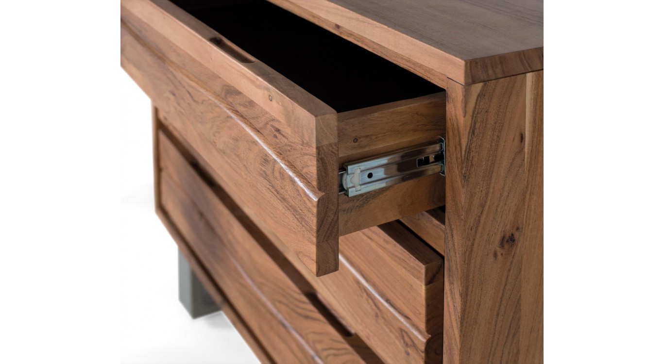Commode 3 Tiroirs Bois Fer Marron Blanc 91x40x81cm