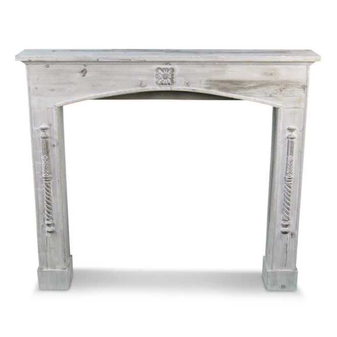 Einfassung Mantel Kamin Holz Cerusé Weiß 116.5x18x101.5cm