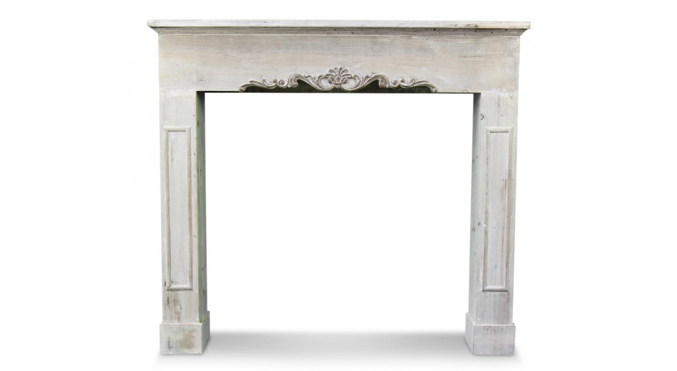 Einfassung Mantel Kamin Holz Cerusé Weiß 114x20x102.5cm
