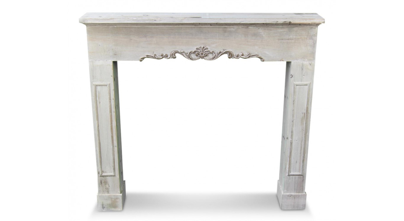 Einfassung Mantel Kamin Holz Cerusé Weiß 114x20x102.5cm