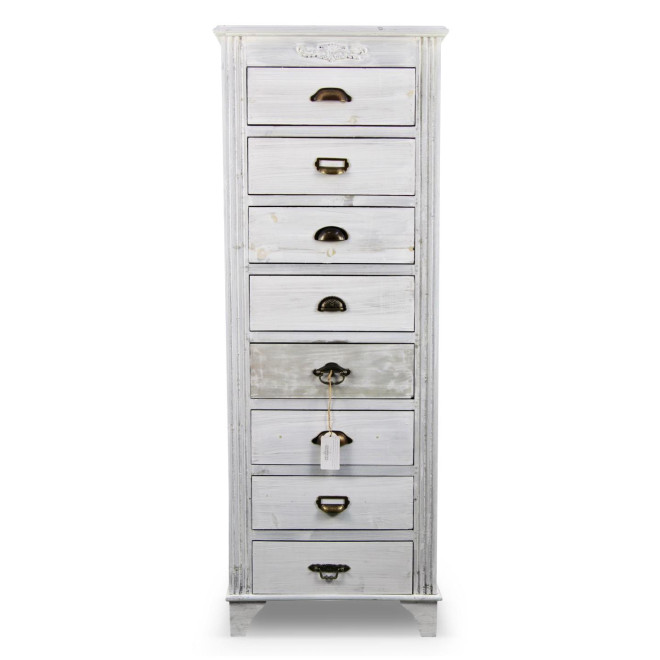 Wochenschrank Chiffonnier Grainetier Bois Cerusé Blanc 8 Schubladen 54.5x33x146.5cm