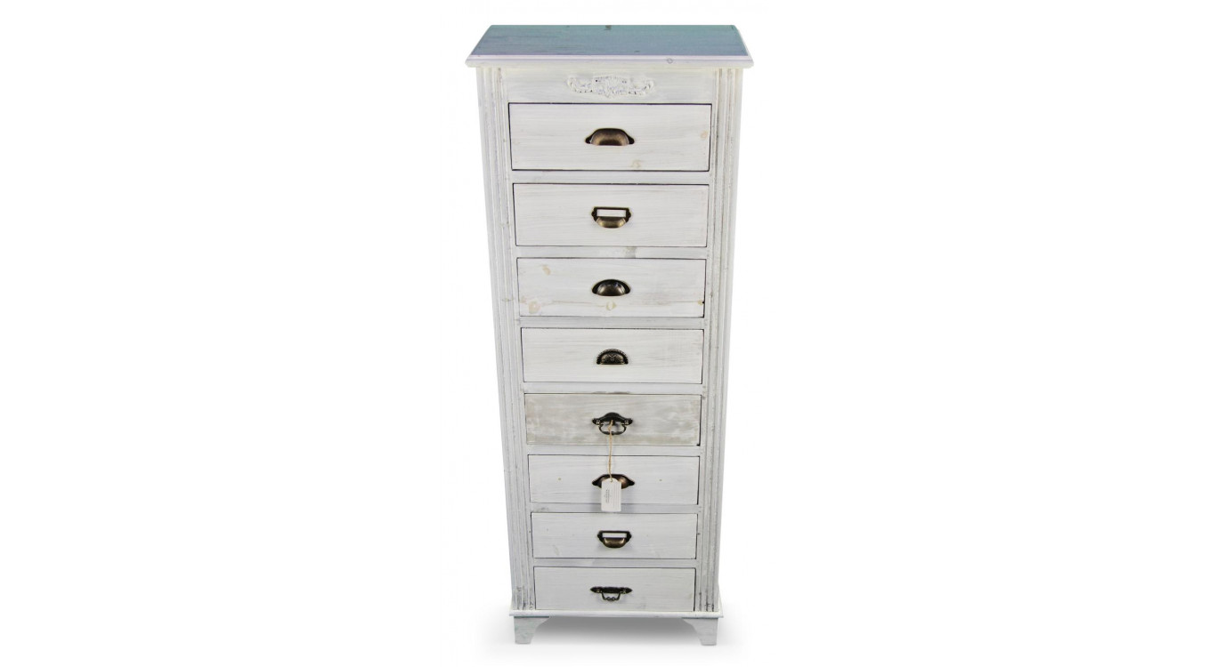 Wochenschrank Chiffonnier Grainetier Bois Cerusé Blanc 8 Schubladen 54.5x33x146.5cm