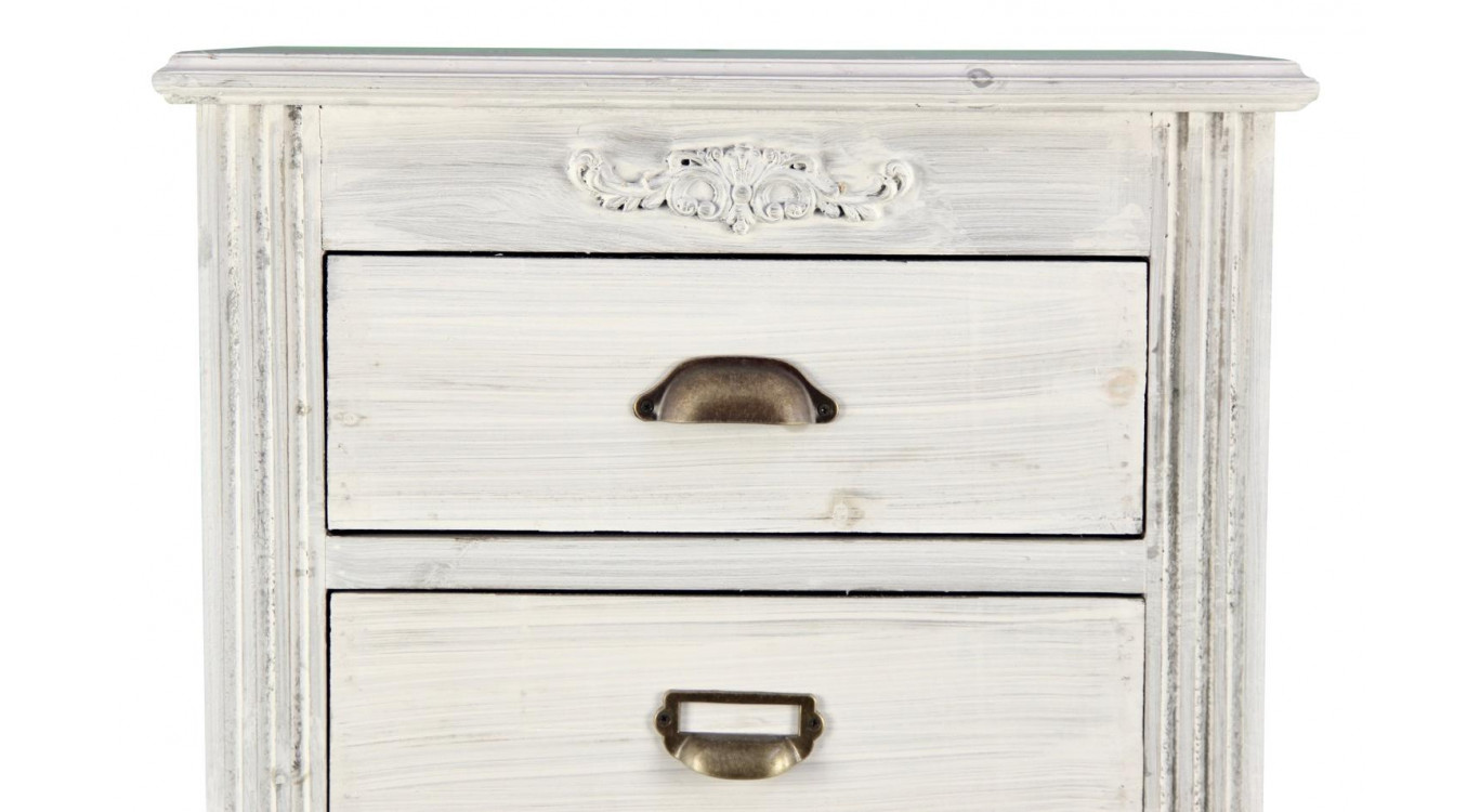 Wochenschrank Chiffonnier Grainetier Bois Cerusé Blanc 8 Schubladen 54.5x33x146.5cm