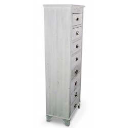 Wochenschrank Chiffonnier Grainetier Bois Cerusé Blanc 8 Schubladen 54.5x33x146.5cm