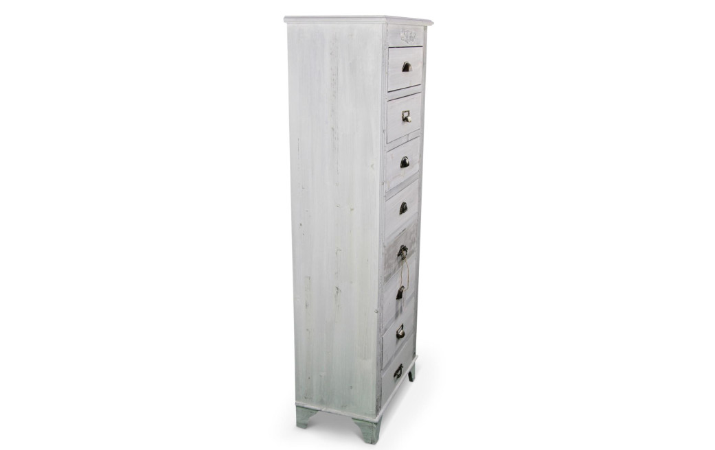 Wochenschrank Chiffonnier Grainetier Bois Cerusé Blanc 8 Schubladen 54.5x33x146.5cm