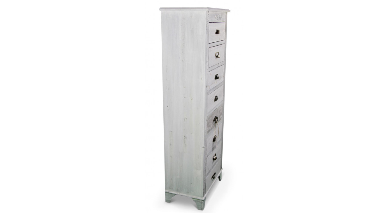 Wochenschrank Chiffonnier Grainetier Bois Cerusé Blanc 8 Schubladen 54.5x33x146.5cm