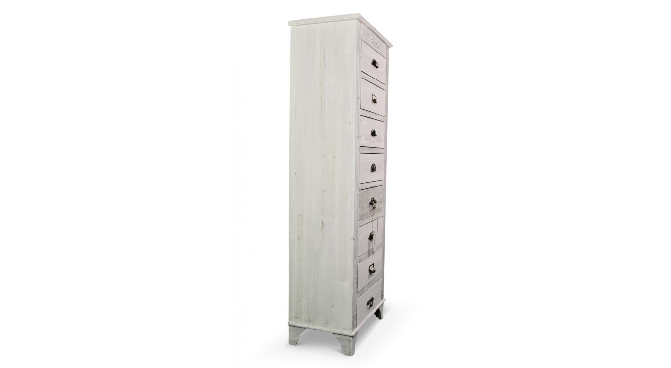 Wochenschrank Chiffonnier Grainetier Bois Cerusé Blanc 8 Schubladen 54.5x33x146.5cm