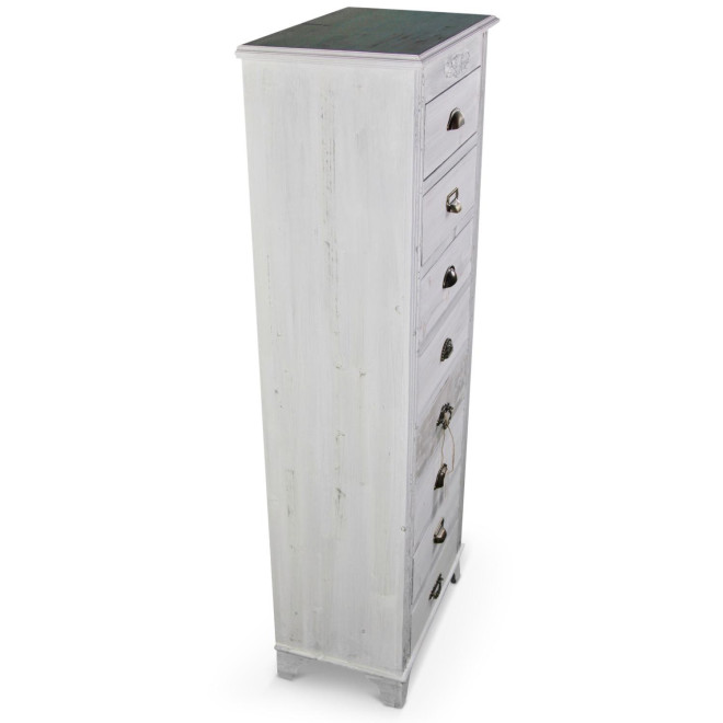 Wochenschrank Chiffonnier Grainetier Bois Cerusé Blanc 8 Schubladen 54.5x33x146.5cm