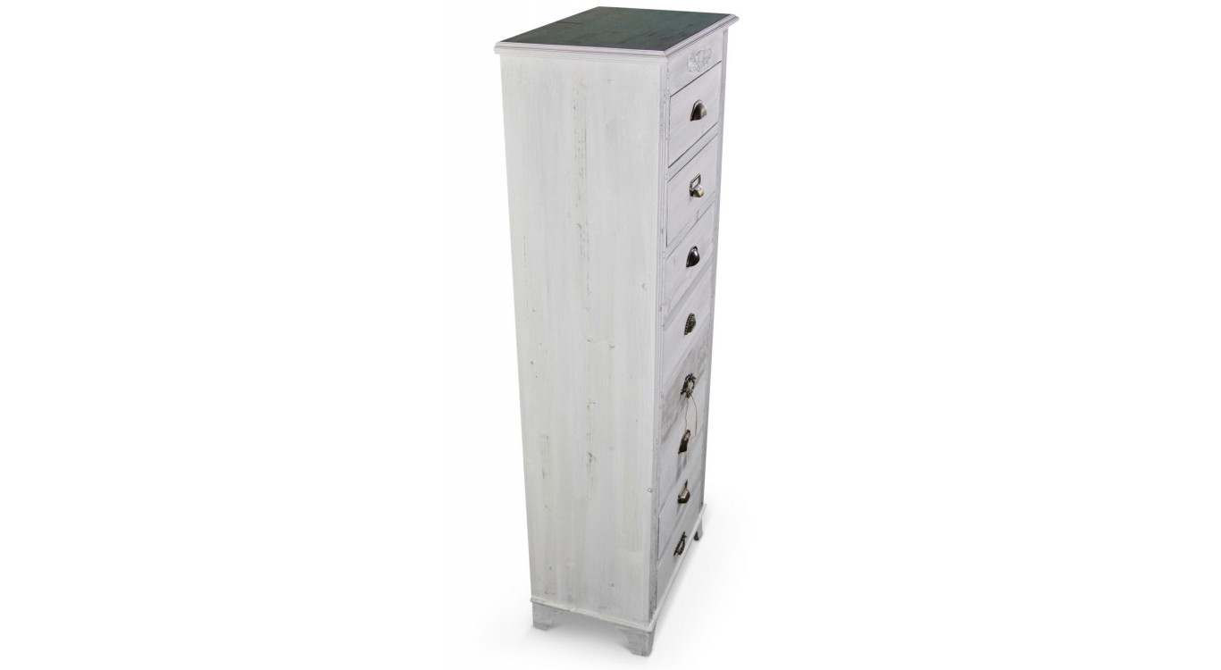 Wochenschrank Chiffonnier Grainetier Bois Cerusé Blanc 8 Schubladen 54.5x33x146.5cm