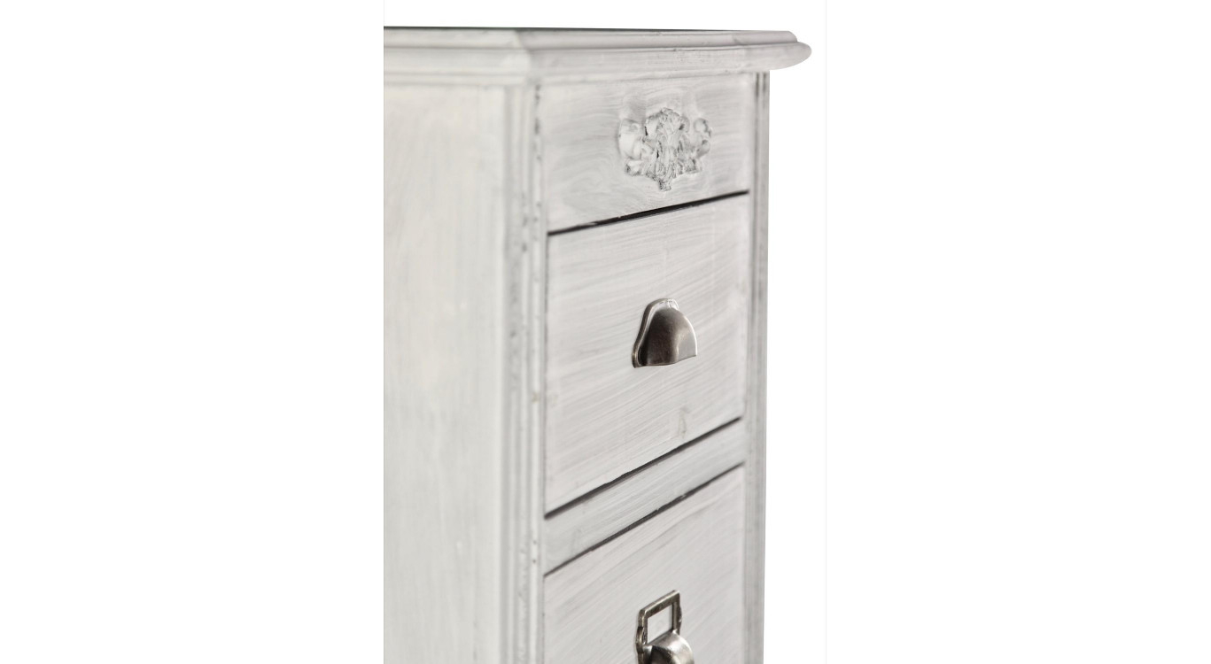 Wochenschrank Chiffonnier Grainetier Bois Cerusé Blanc 8 Schubladen 54.5x33x146.5cm