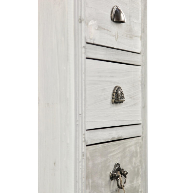 Meuble Semainier Chiffonnier Grainetier Bois Cerusé Blanc 8 Tiroirs 54.5x33x146.5cm