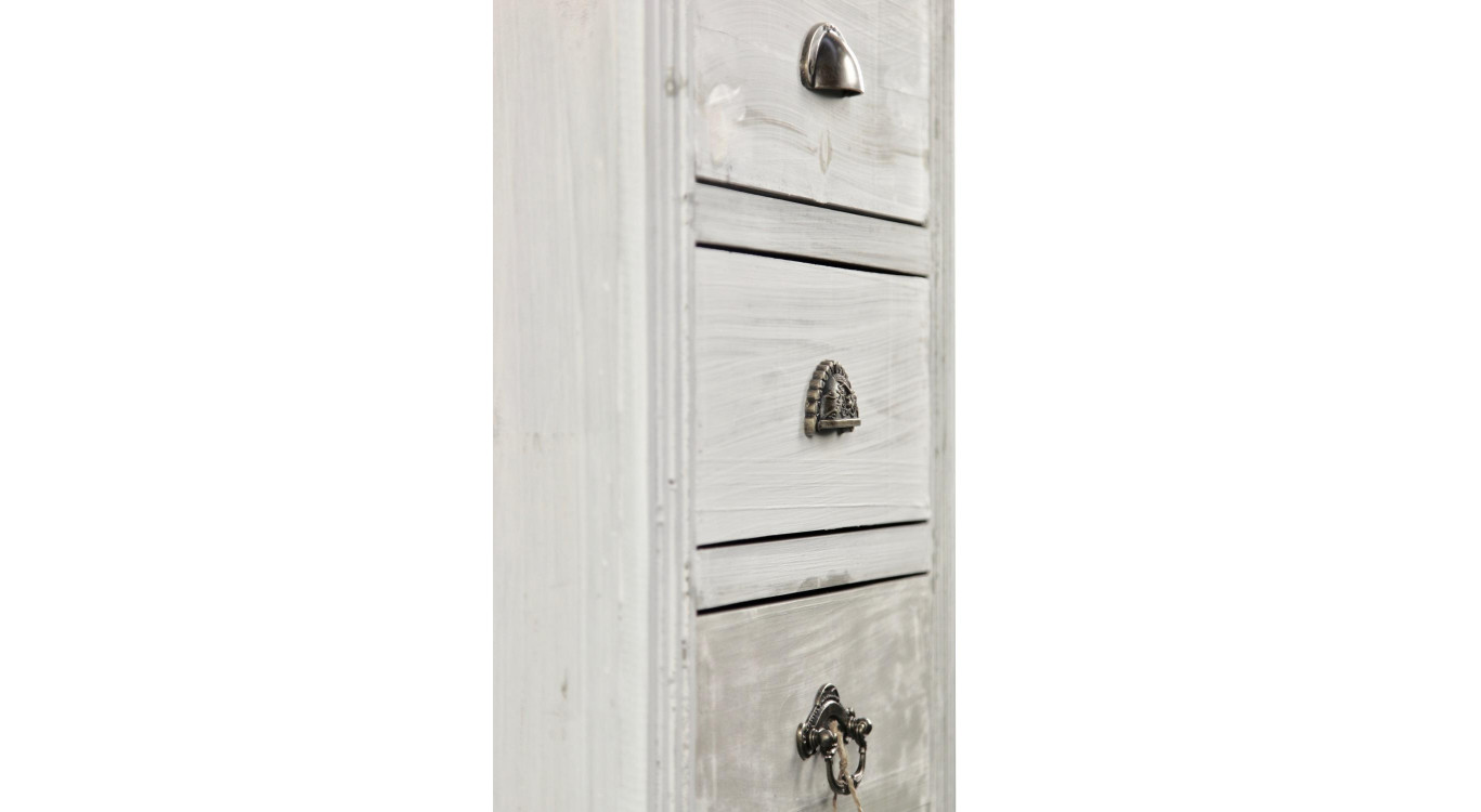 Wochenschrank Chiffonnier Grainetier Bois Cerusé Blanc 8 Schubladen 54.5x33x146.5cm