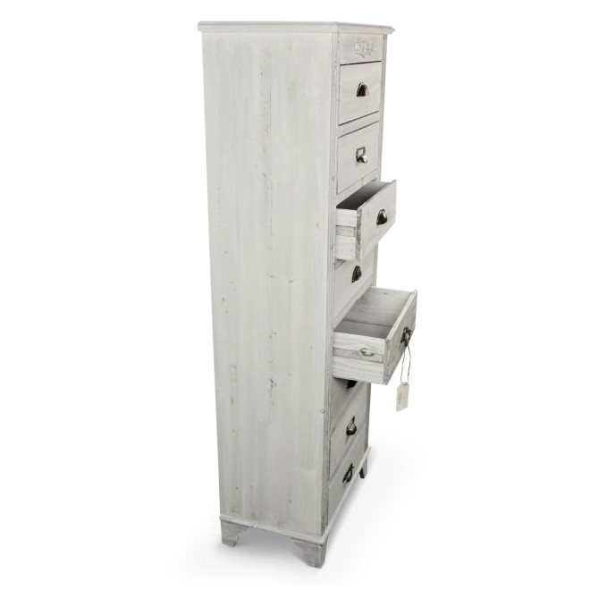 Wochenschrank Chiffonnier Grainetier Bois Cerusé Blanc 8 Schubladen 54.5x33x146.5cm