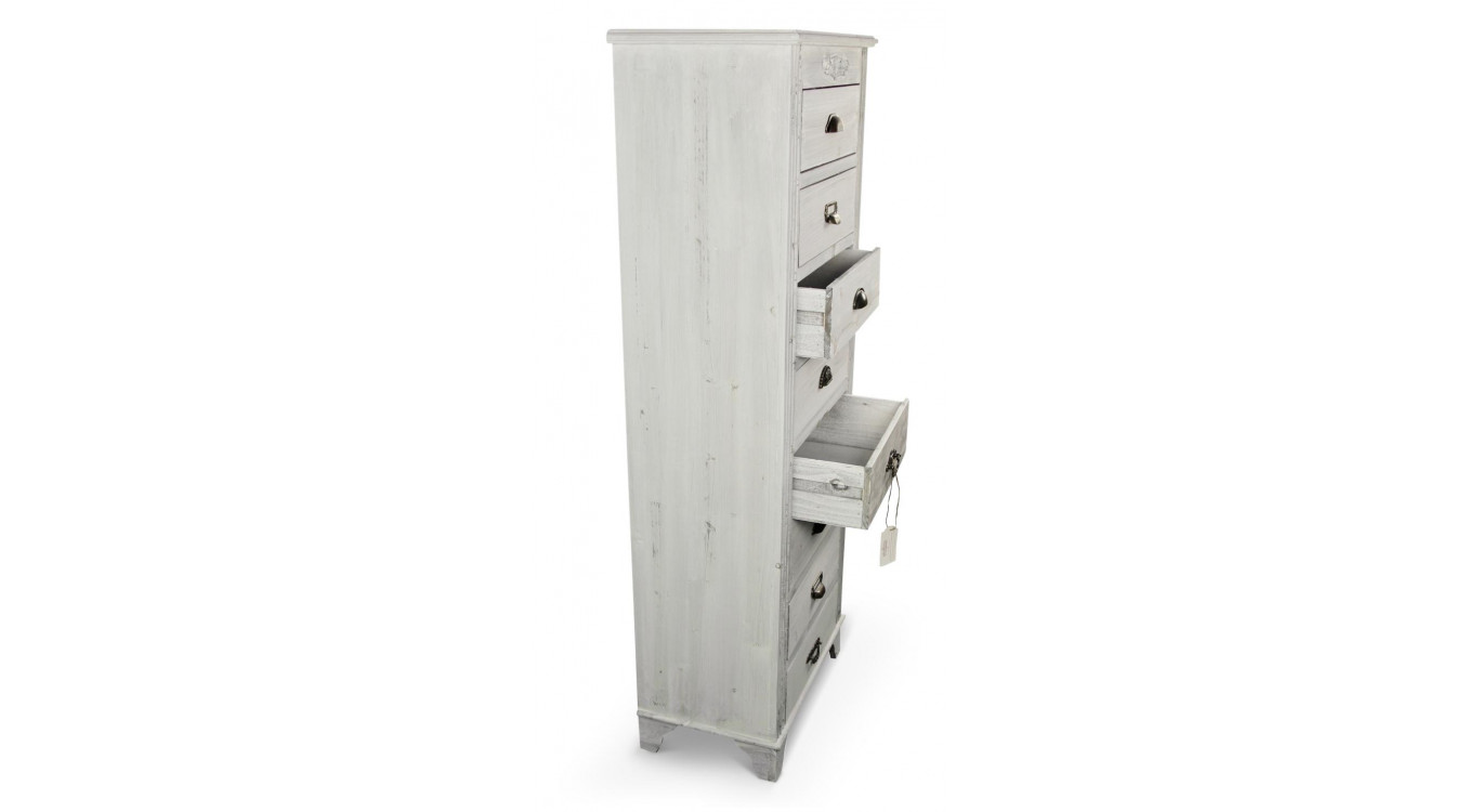 Wochenschrank Chiffonnier Grainetier Bois Cerusé Blanc 8 Schubladen 54.5x33x146.5cm
