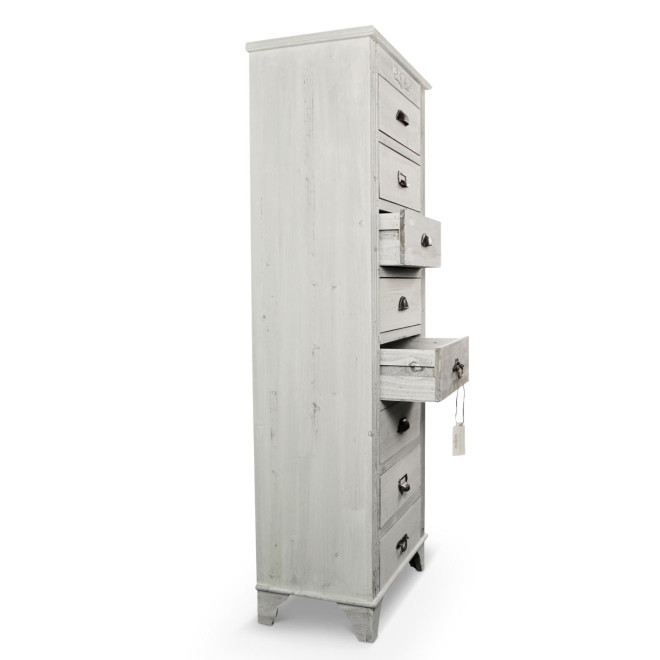 Wochenschrank Chiffonnier Grainetier Bois Cerusé Blanc 8 Schubladen 54.5x33x146.5cm