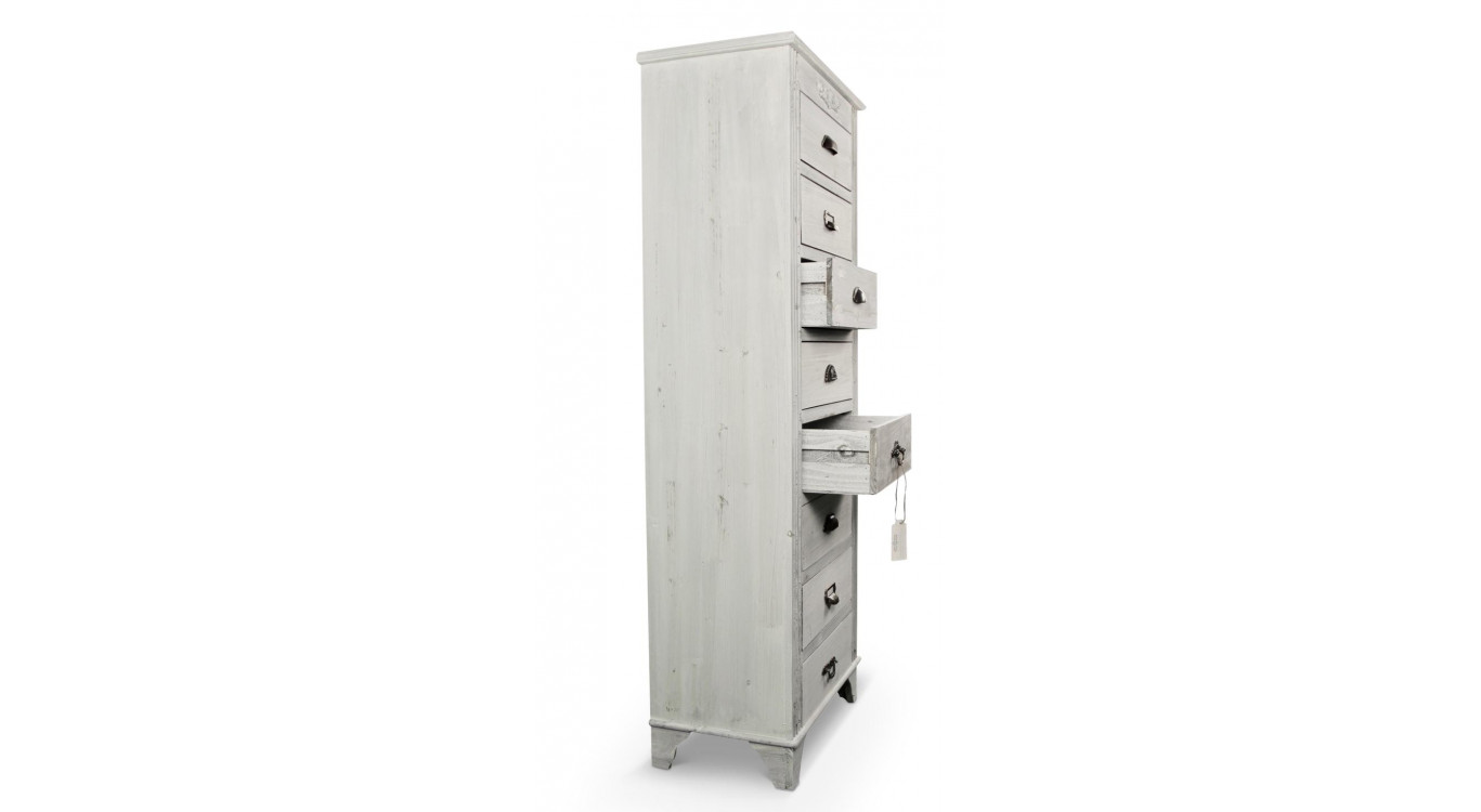 Wochenschrank Chiffonnier Grainetier Bois Cerusé Blanc 8 Schubladen 54.5x33x146.5cm
