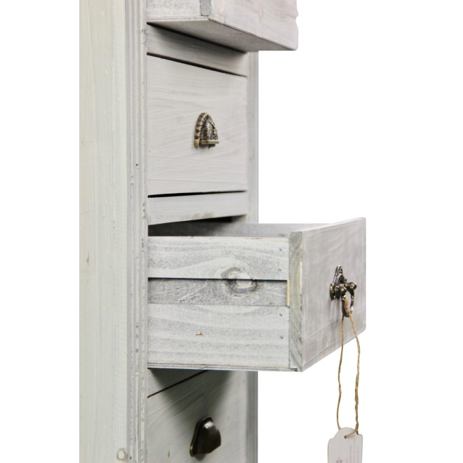Meuble Semainier Chiffonnier Grainetier Bois Cerusé Blanc 8 Tiroirs 54.5x33x146.5cm
