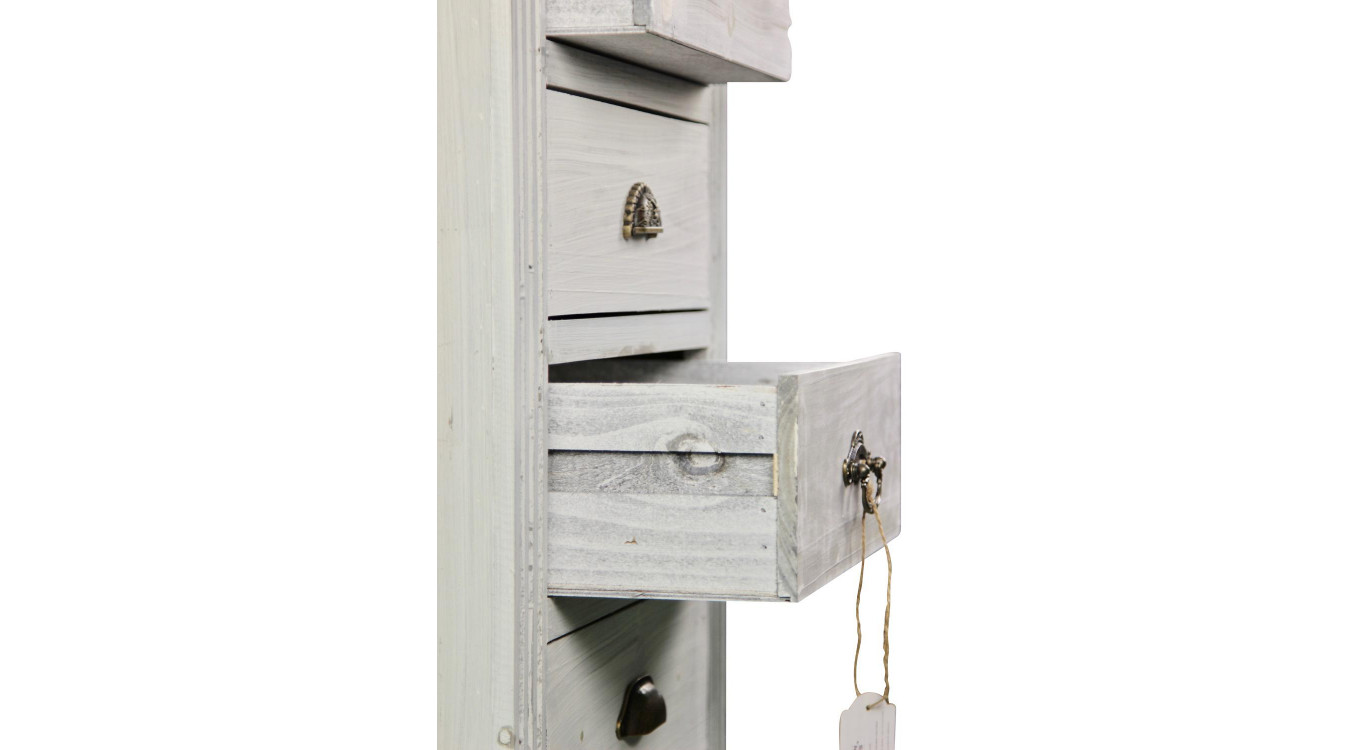 Wochenschrank Chiffonnier Grainetier Bois Cerusé Blanc 8 Schubladen 54.5x33x146.5cm