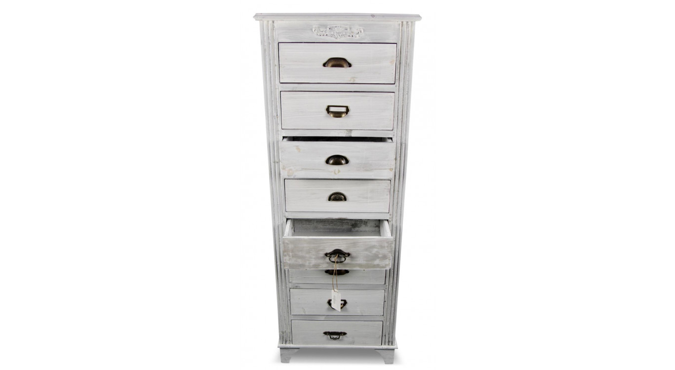 Wochenschrank Chiffonnier Grainetier Bois Cerusé Blanc 8 Schubladen 54.5x33x146.5cm