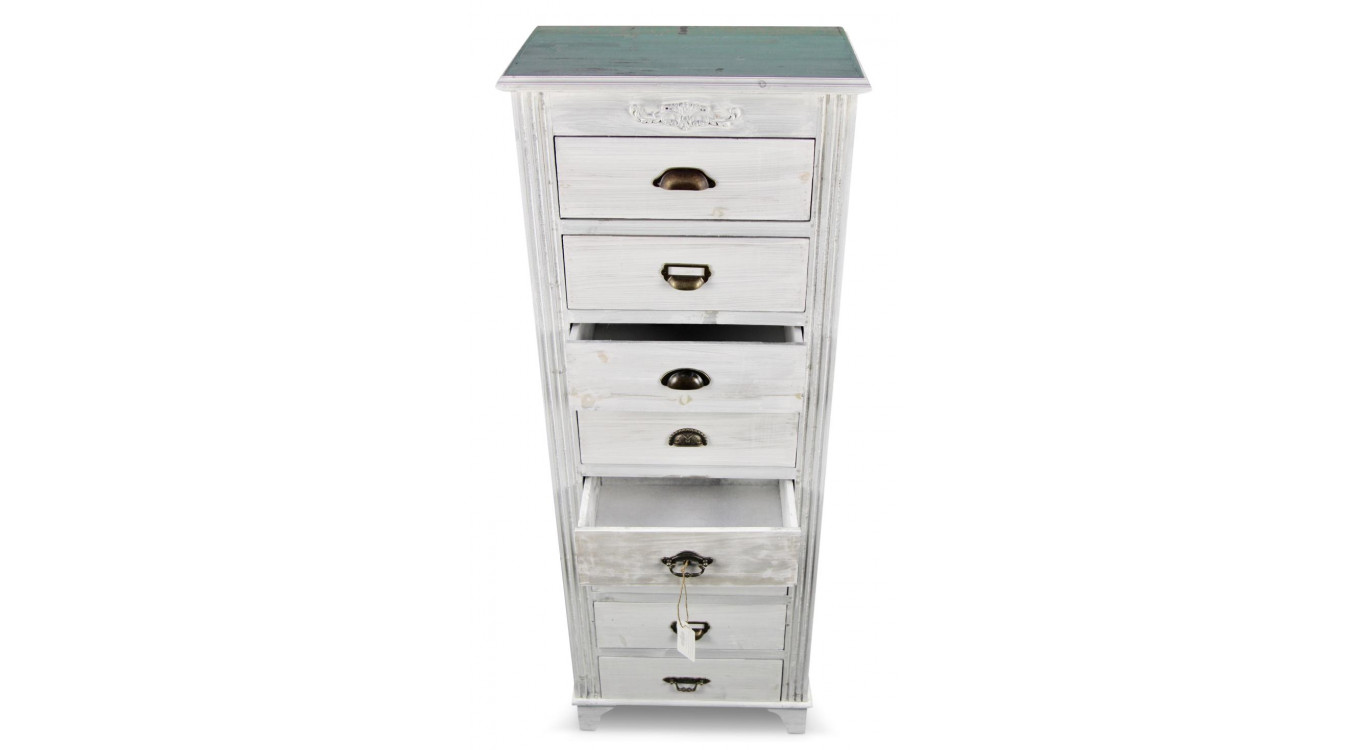 Wochenschrank Chiffonnier Grainetier Bois Cerusé Blanc 8 Schubladen 54.5x33x146.5cm