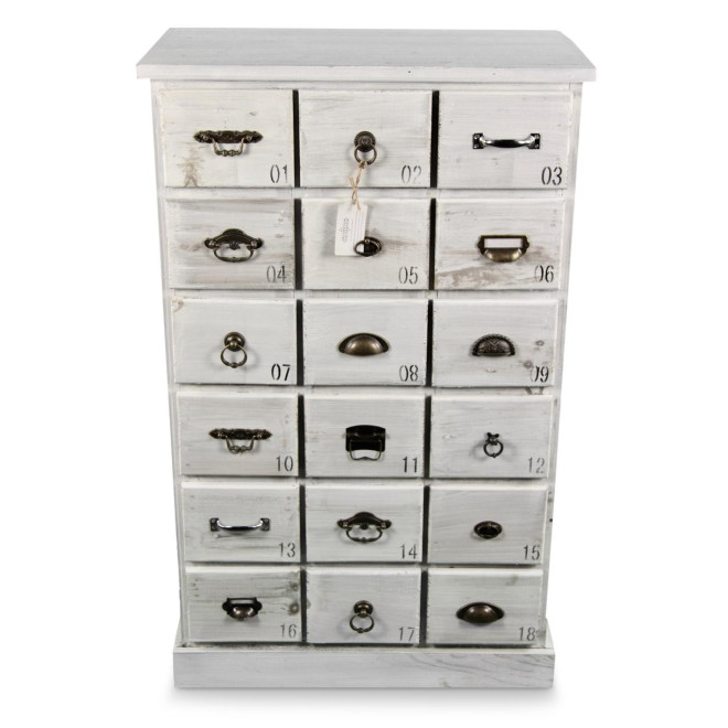 Wochenschrank Chiffonnier Grainetier Bois 18 Schubladen Cerusé Blanc 67x36x110cm