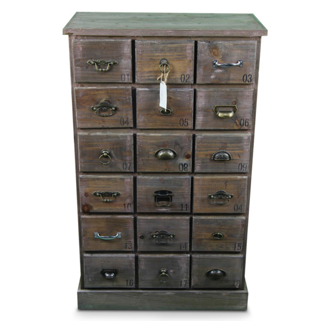 Meuble Semainier Chiffonnier Grainetier Bois 18 Tiroirs 67x36x110cm