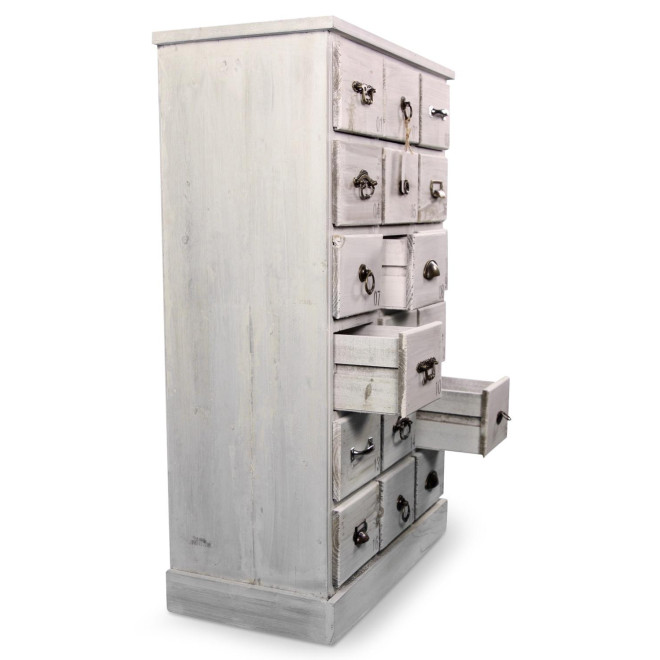 Wochenschrank Chiffonnier Grainetier Bois 18 Schubladen Cerusé Blanc 67x36x110cm