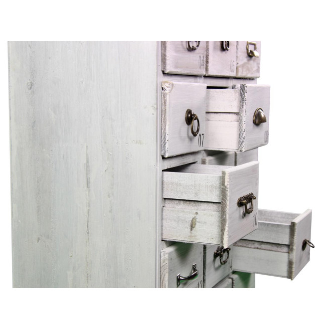 Wochenschrank Chiffonnier Grainetier Bois 18 Schubladen Cerusé Blanc 67x36x110cm