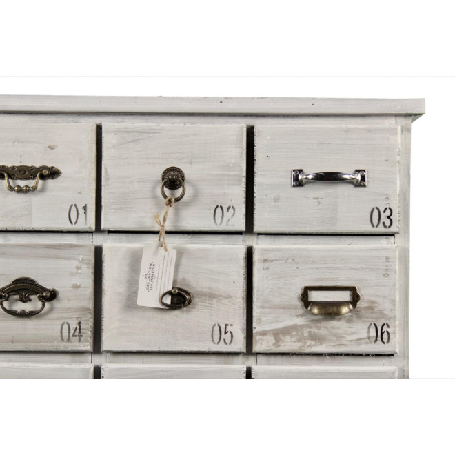 Meuble Semainier Chiffonnier Grainetier Bois 18 Tiroirs Cerusé Blanc 67x36x110cm