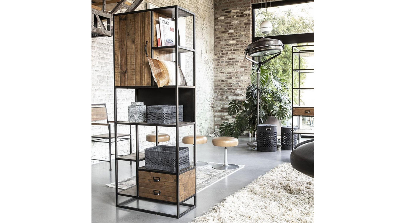 Bibliothèque En Bois Recyclé Et Acier