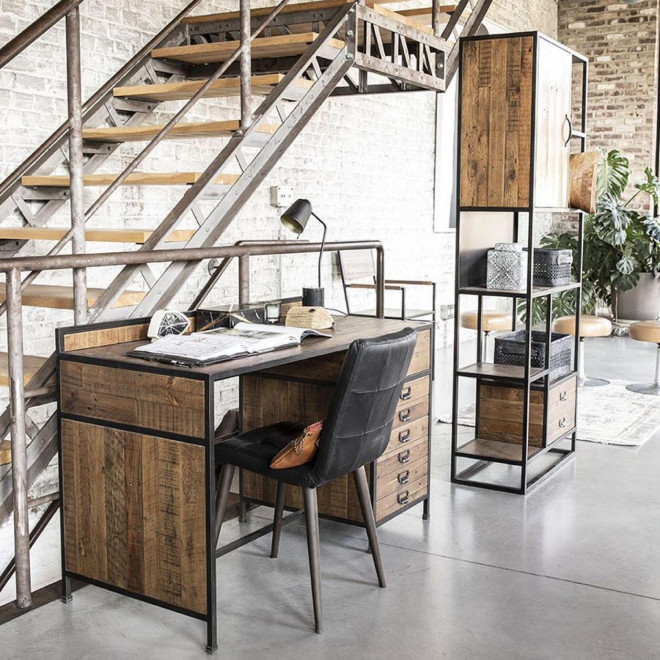 Bibliothèque En Bois Recyclé Et Acier