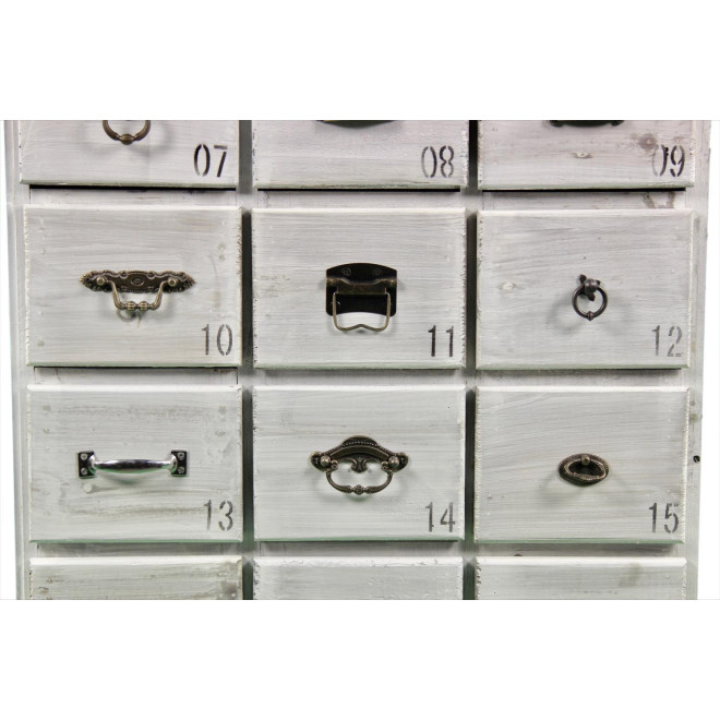 Meuble Semainier Chiffonnier Grainetier Bois 18 Tiroirs Cerusé Blanc 67x36x110cm