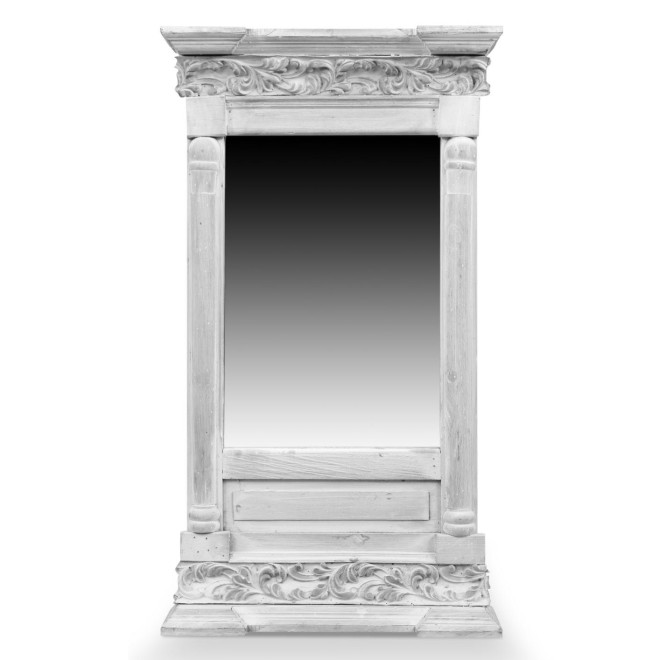 Miroir Ancien Rectangulaire Vertical Bois Cerusé Blanc 42x10x75cm