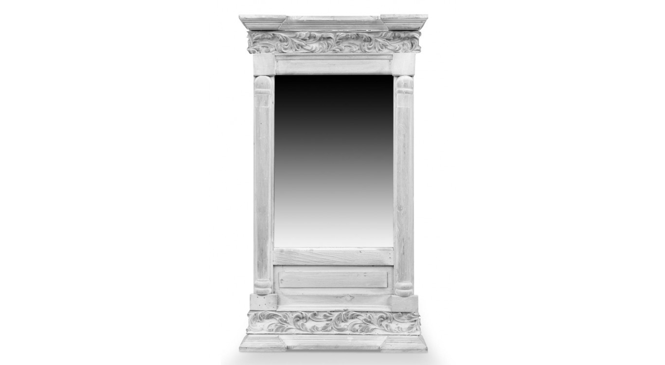 Miroir Ancien Rectangulaire Vertical Bois Cerusé Blanc 42x10x75cm