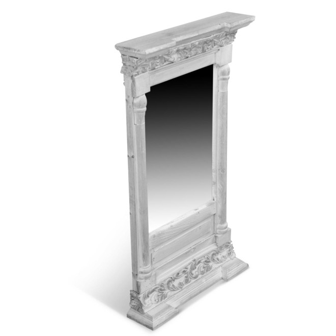 Miroir Ancien Rectangulaire Vertical Bois Cerusé Blanc 42x10x75cm