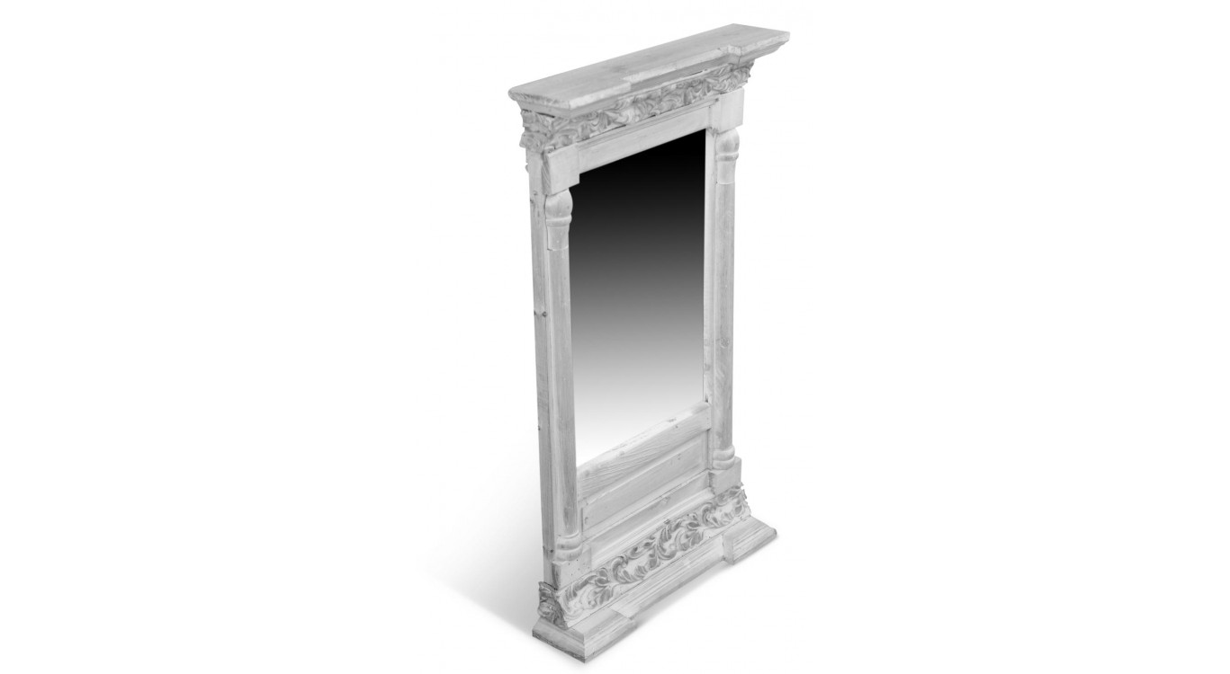 Miroir Ancien Rectangulaire Vertical Bois Cerusé Blanc 42x10x75cm