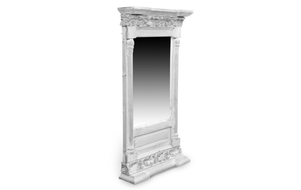 Miroir Ancien Rectangulaire Vertical Bois Cerusé Blanc 42x10x75cm
