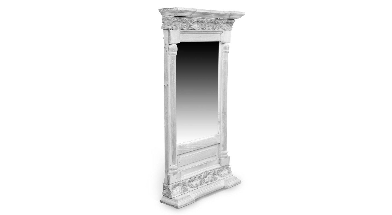 Miroir Ancien Rectangulaire Vertical Bois Cerusé Blanc 42x10x75cm