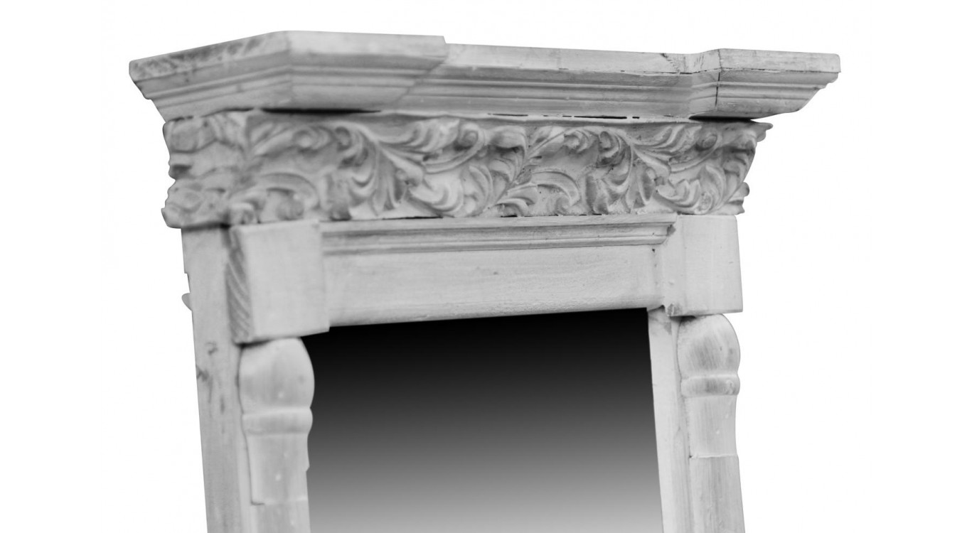 Miroir Ancien Rectangulaire Vertical Bois Cerusé Blanc 42x10x75cm