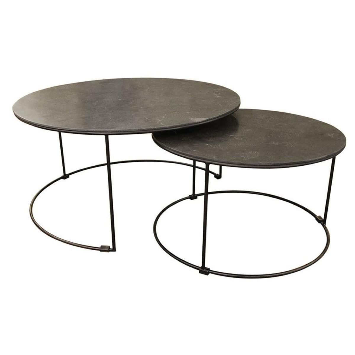 Tables Basses Gigognes Rondes 2 Pièces - Noir Et Blanc - Métal Et MDF - Grandes 70x70cm, Petite 45x45cm - 4