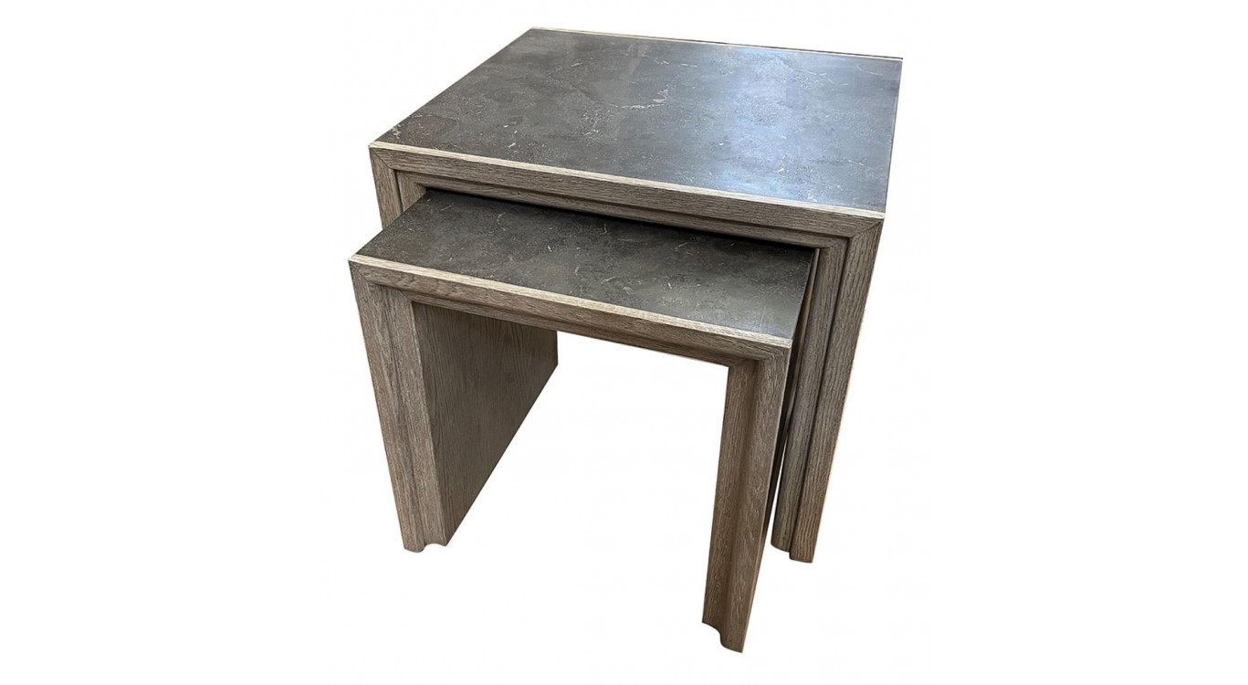 Nesting Table with Blue Stone Top and Oak Leaf